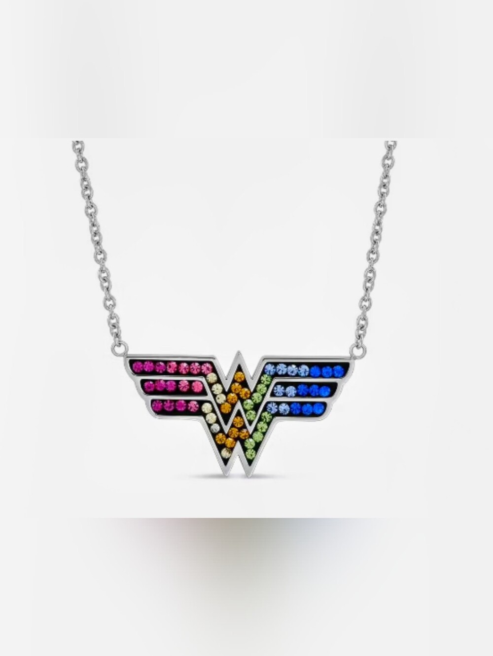 RARE Wonder Woman Crystal Logo Pendant Necklace DC Comics Licensed Stainless